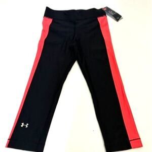 Under Armour Leggings Women's Compression Heat Gear Cropped Black/Salmon Sz  S